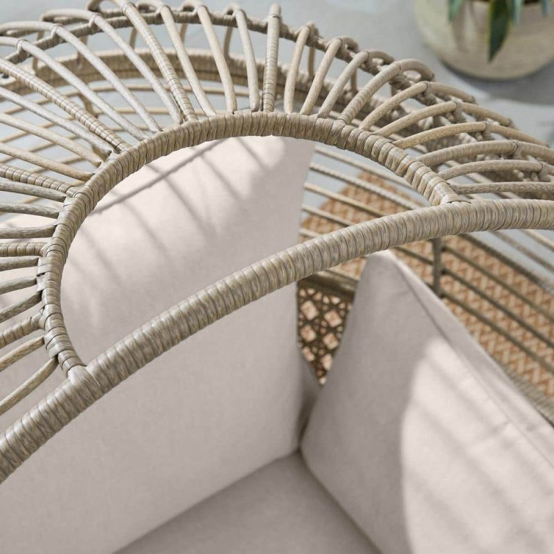 Hampton Bay Tan Stationary Wicker Round Outdoor Lounge Egg Chair with CushionGuard Almond Biscotti Cushions FRS51294M - Image 5