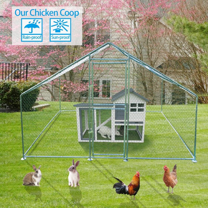 Kkonetoy 10 X 10 X 6.6ft Large Metal Chicken Coops, Outdoor Duck Walk-in Run Poultry Cage, Walk-in Hen House& with Waterproof Cover - Image 4