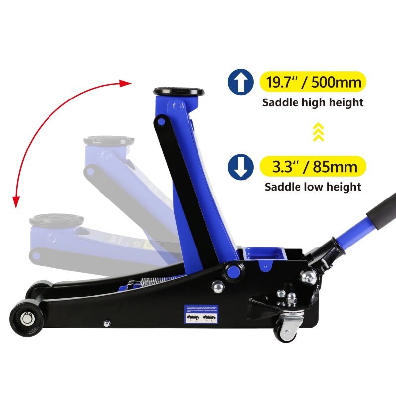 Sesslife Blue Low Profile Floor Jack, 3 Ton Capacity, Heavy Duty Steel Racing Car Floor Jack with Dual Piston Quick Lift Pump, Hydraulic Floor Jack Lifting Range 3.3"-19.7" - Image 3