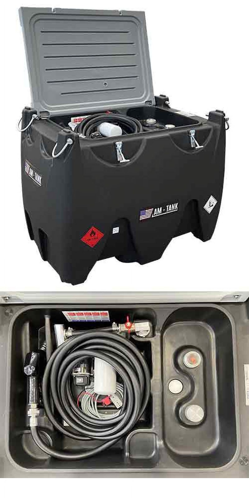 AM-TANK 155 DIESEL: Portable Diesel Tank 155 gal, 12V pump, WATER AND PARTICULATE FILTER, 26ft flexible hose, Automatic shut-off Nozzle. - Image 3