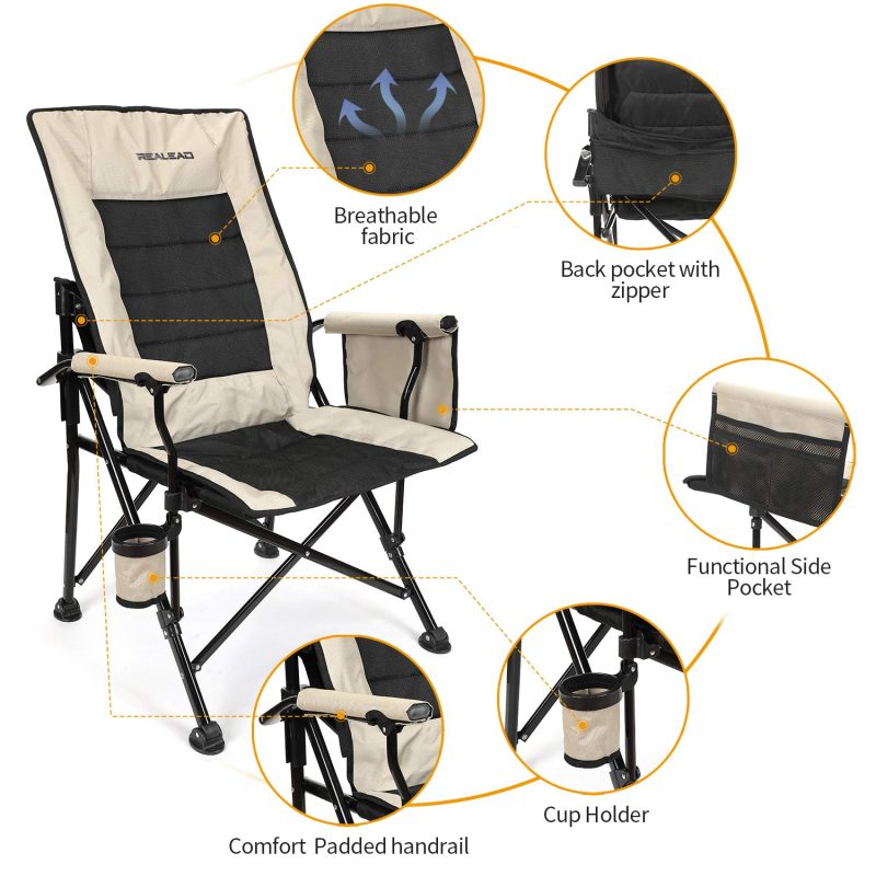 REALEAD Oversized Camping Chairs - Heavy Duty Folding Chair for Outside Support 400 LBS - Padded High Back Camp Chair with Lumbar Back Support - Portable Outdoor Lawn Chairs - Image 5