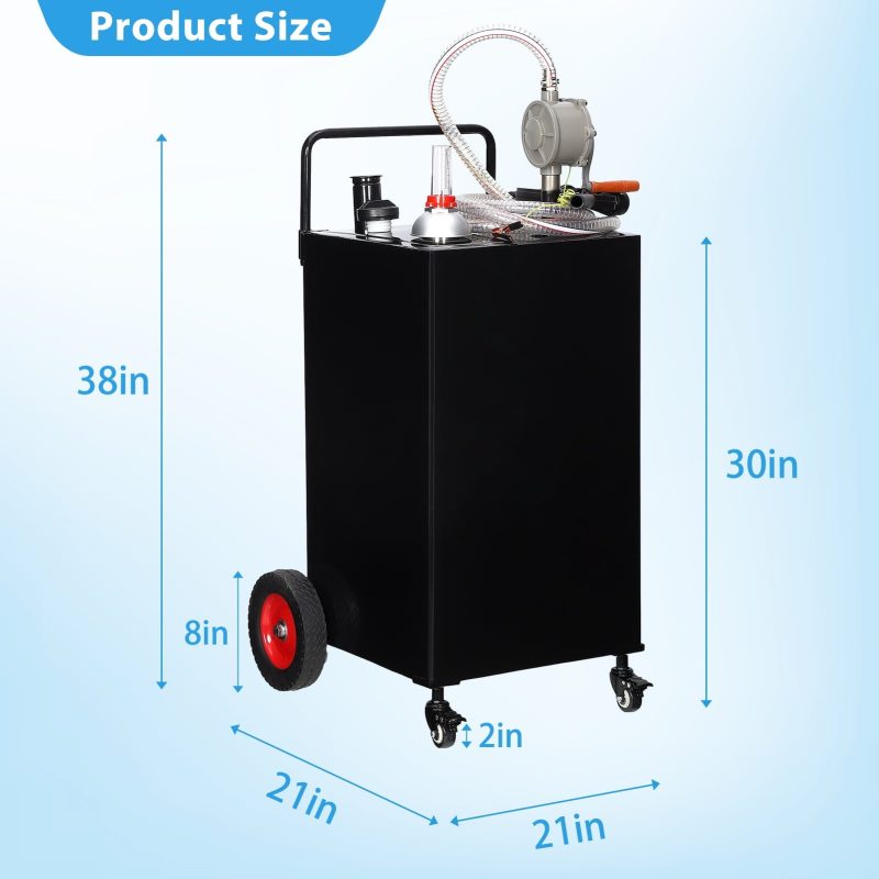 Fuel Caddy, 35 Gallon Portable Stainless Steel Gas Storage Tank On 4 Wheels with Manual Transfer Pump, Gasoline Diesel Fuel Container with Siphon Pump, for Cars Lawn Mowers ATVs Boats - Image 4