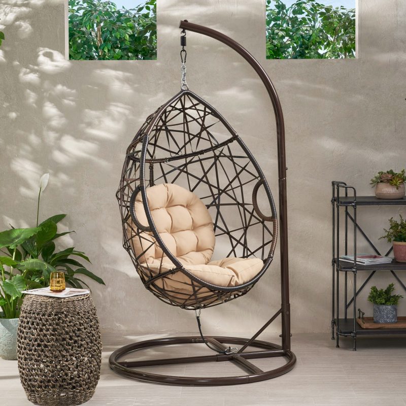 Berkley Outdoor Brown Wicker Hanging Teardrop / Egg Chair - Image 2