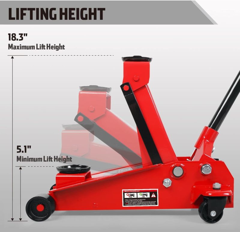 3 Ton Hydraulic Floor Jack with Quick Lift Pump Car Jack, (6,000 lb) Capacity,Red,W83025 - Image 3