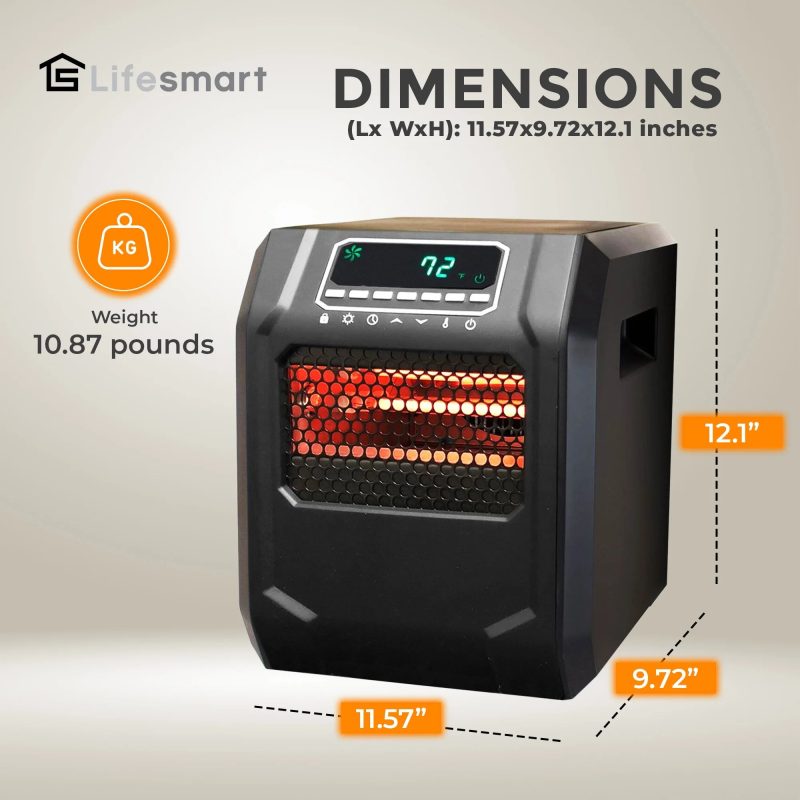 Lifesmart 4 Element 1500W Portable Electric Infrared Quartz Space Heater - Image 3