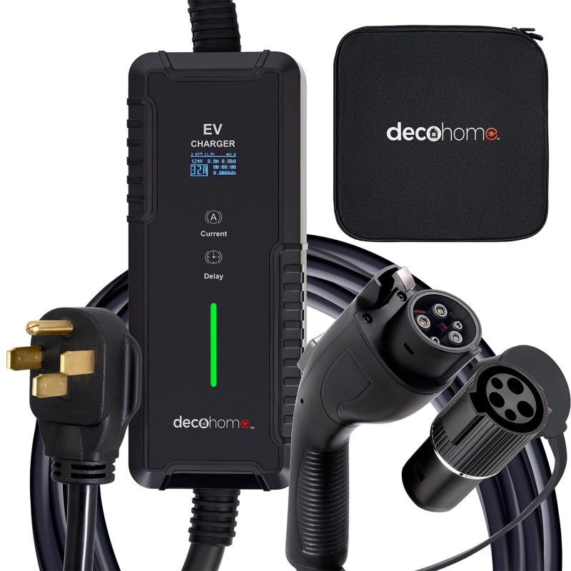 Deco Home Level 1 & 2 32A 240V Portable EV Charger, NEMA 14-50 and 5-15 Plugs, 20FT SAE J1172 Charging Cable, Tesla Adapter