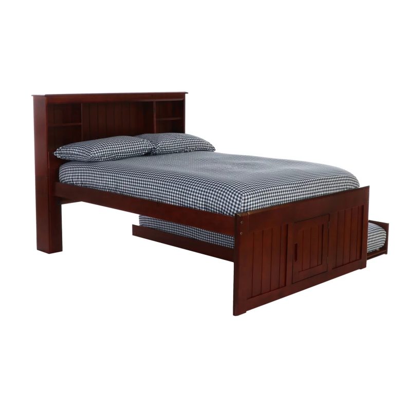 OS Home and Office Solid Pine Full Size Captains Bookcase Bed-Style:3 Drawers with Trundle/Merlot - Image 7