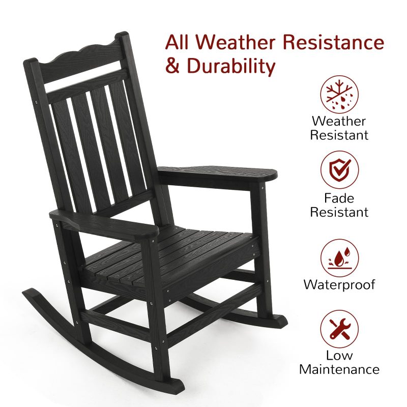 Stoog All-Weather Patio Rocking Chair with 400 lbs Weight Capacity, Oversized Porch Rocker Chair, for Backyard, Fire Pit, Lawn, Garden, Outdoor and Indoor, Black - Image 3