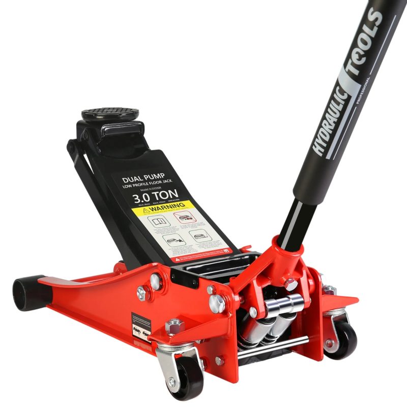 Low Profile Floor Jack, Seizeen 3 Ton(6600 lbs) Trolley Jack Dual Lift Pump, Quick Lift 3-3/10" - 18-4/20", Heavy-Duty Steel Jack with 45''L Extended Handle, Car Jack w/Wheels, Rubber Saddle, Red - Image 4