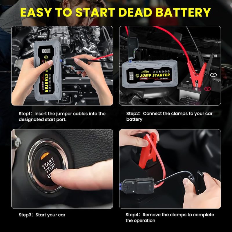 UltraSafe Car Battery Jump Starter, 3500A Peak 12V Lithium Jump, Battery Booster, Portable Car Charger for All Gas and 10.0L Diesel Engines with Dual USB QC3.0/Type-C/LED Light - Image 6