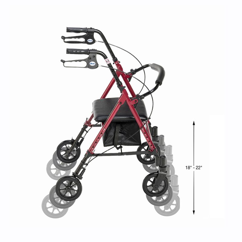 Drive Medical Adjustable Height Aluminum Frame Rollator with 6 Inch Casters, Red - Image 11