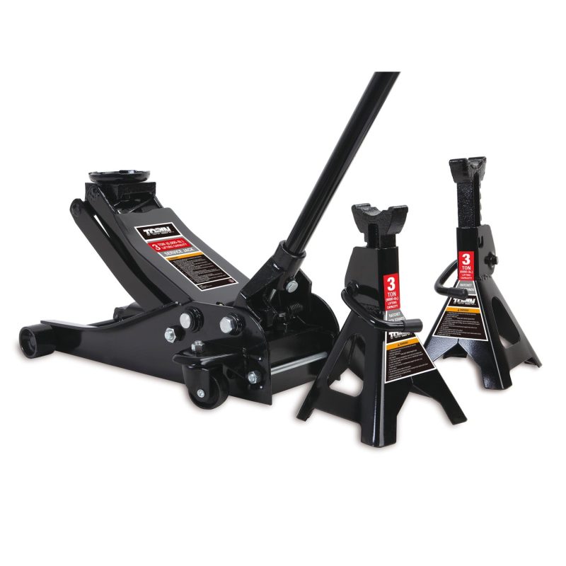 Torin Hydraulic Trolley Floor Jack Combo with Pair Jack Stands, 3 Ton (6,000 lb)