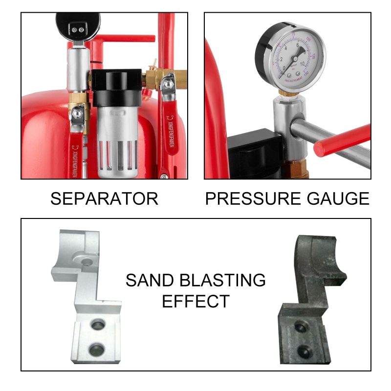 BENTISM 10 Gallon/40L Sandblaster Equipped with Nozzle Shut-Off Valve Pressure Gauge Ceramic Nozzle 2.5m Hose Filling Funnel Watertrap 6" Rubber Wheels Grit Blasting Blast Sandblasting - Image 8