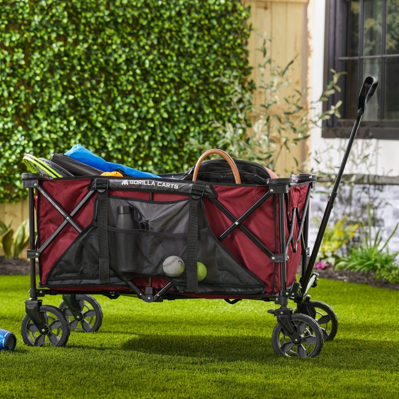 Gorilla Carts 7 Cubic Feet Foldable Utility Beach Wagon w/ Oversized Bed, Red - Image 12