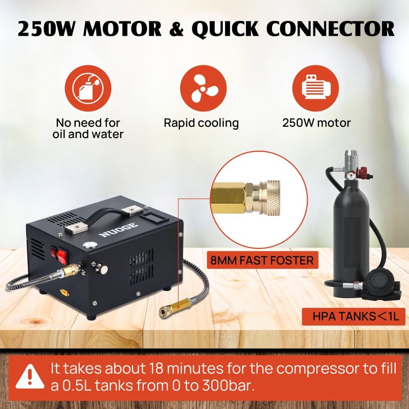 NUOGE Pcp Air Compressor,4500Psi 12V DC or 110V AC W/Converter Paintball/Scuba Tank Compressor Pump - Image 3