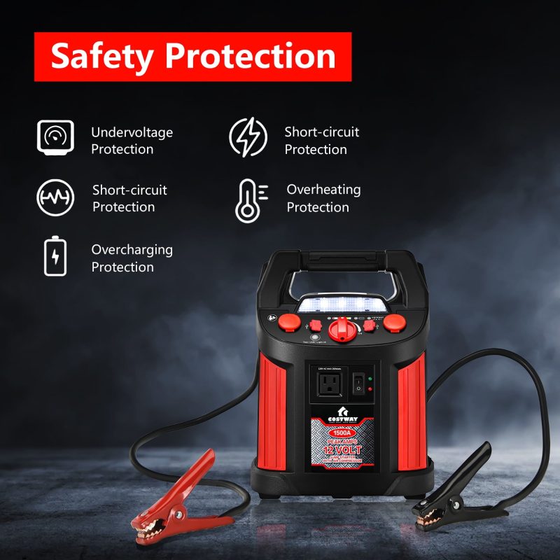 Costway Jump Starter 1500A peak Air Compressor Power Bank Charger w/ LED Light & DC Outlet - Image 5