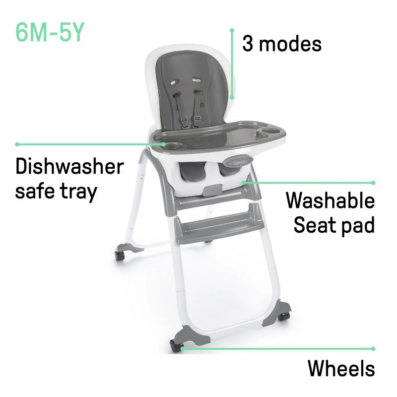 Ingenuity SmartClean Trio Elite 3-in-1 Convertible High Chair, Toddler Chair, and Booster Seat, For Ages 6 Months and Up, Unisex - Slate - Image 2