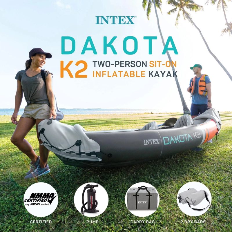 Open Box Intex Dakota K2 2 Person Vinyl Inflatable Kayak with Oars and Pump - Image 12