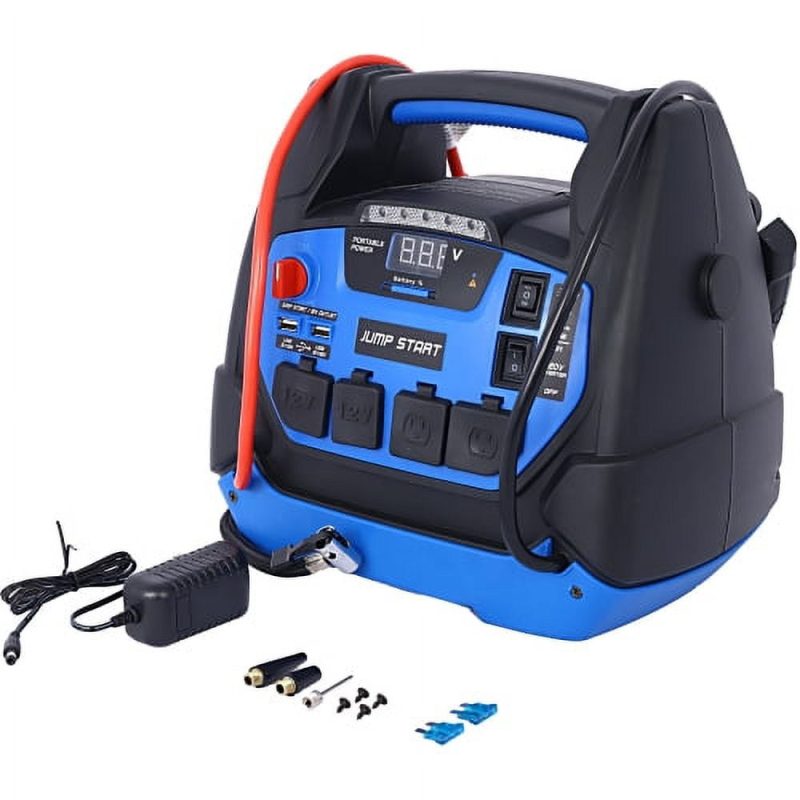 ELTPOWER 12V Emergency Auto Battery Booster Box Rechargeable Jump Starter 1800 Amps Air Compressor and AC 12V DC USB Power Station for Gas Diesel Vehicles