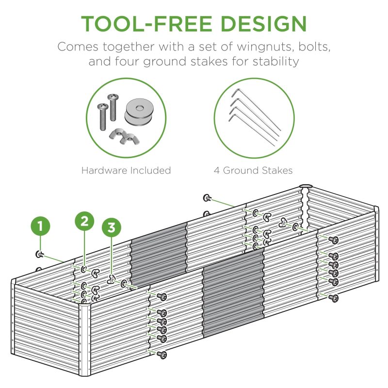 Best Choice Products 8x2x2ft Outdoor Metal Raised Garden Bed, Planter Box for Vegetables, Flowers, Herbs - Taupe - Image 4