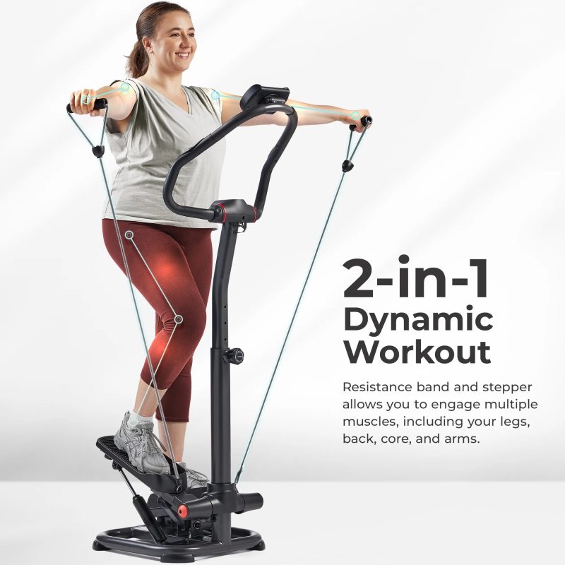 Sunny Health & Fitness Duo Function Premium Heavy Duty 330 LB Capacity Power Stepper with Resistance Bands, Space-Saving Low Impact Peddle w SunnyFit® App Enhanced Connectivity - SF-S021055… - Image 3