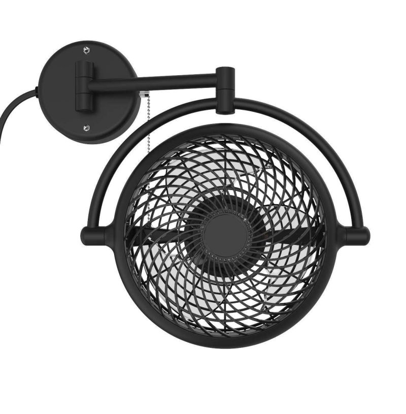 Alaska VIVI- 8 in. Wall Mount Swivel Fan with Folding Arm (Black)