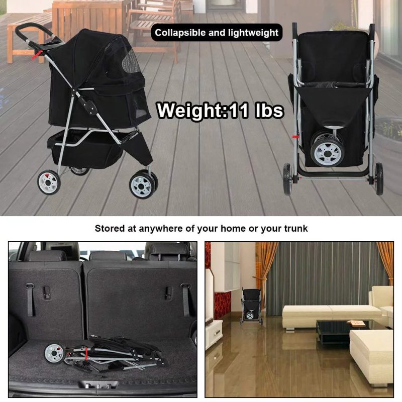 Bestpet Pet Stroller, 3 Wheels, Travel Folding Carrier T13 - Image 4