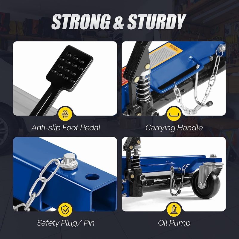TUFFIOM Car Wheel Dolly Jack Set of 2, Hydraulic 1500-lbs Car Skates, 12'' Wheel Vehicle Positioning Jack, Heavy Duty Rollers with Foot Pedal for Tire Auto Repair Moving, Red/ Blue - Image 5
