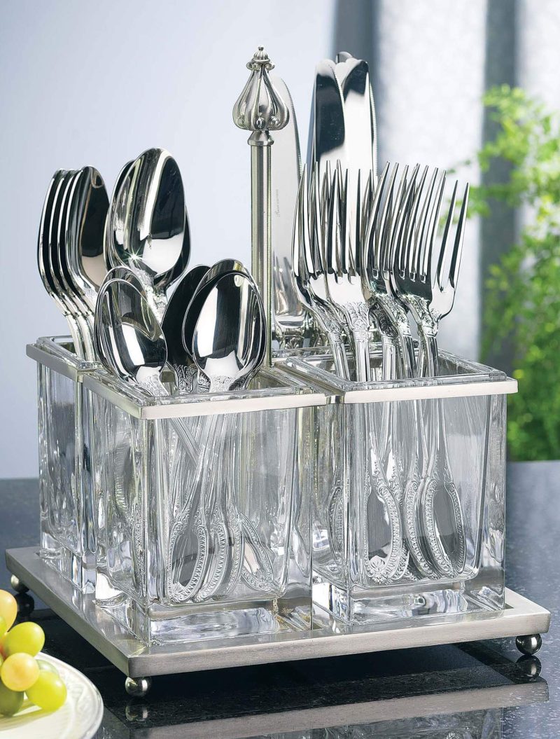 METAL AND GLASS FLATWARE CADDY