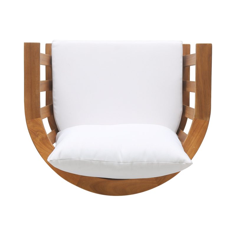 Dean Outdoor Wooden Club Chair with Cushions, White and Teak Finish - Image 6