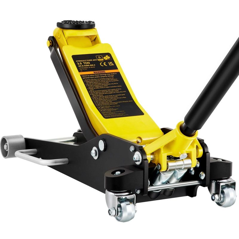 BENTISM Low Profile Floor Jack 3 Ton (6600 lbs), Aluminum and Steel Hydraulic Racing Floor Jack, Dual Piston Quick Lift Pump, 19-11/16"-3-6/11" Height Lifting Range, Yellow+Black