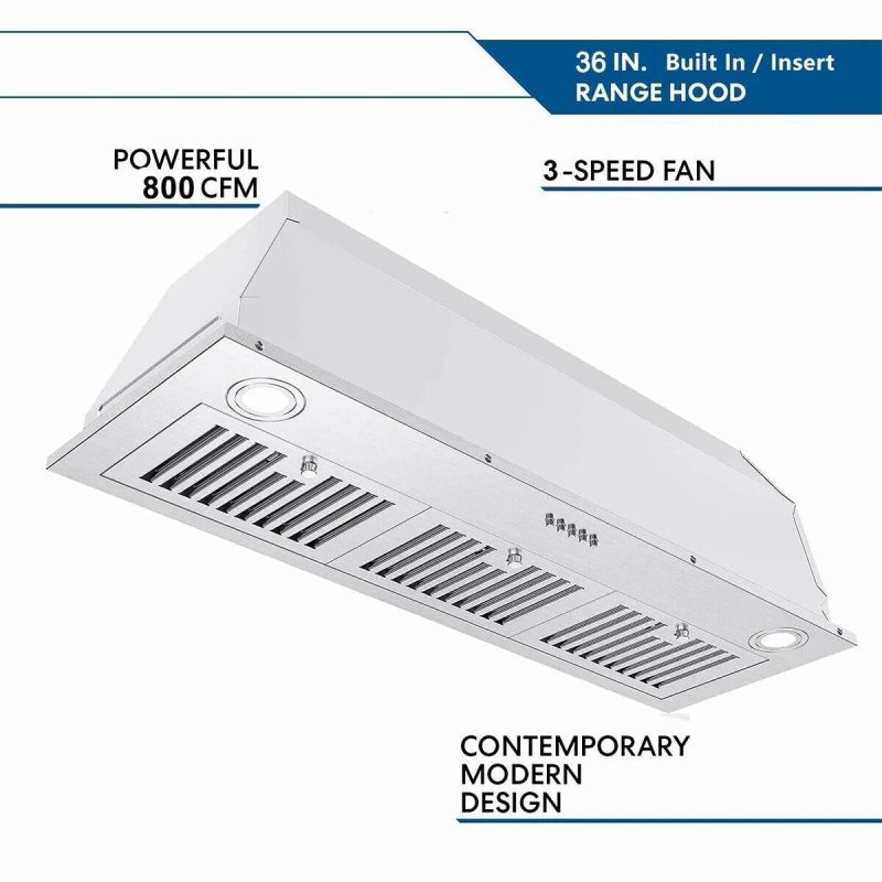 JOEAONZ 36 inch Range Hood Built-in 600CFM Stainless Kitchen Vent 3-Speed with Led Bulb Easy Clean Filter