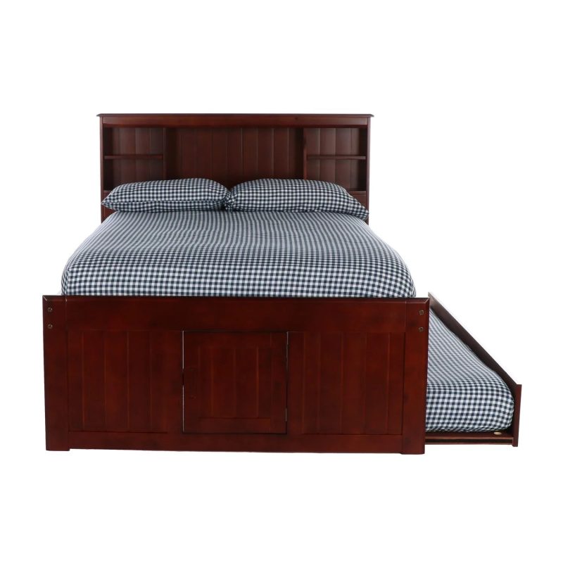 OS Home and Office Solid Pine Full Size Captains Bookcase Bed-Style:3 Drawers with Trundle/Merlot - Image 6