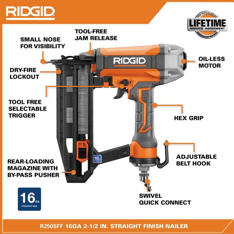 6 Gal. Portable Electric Pancake Air Compressor w/ 18GA Brad Nailer, 16GA Straight Finish Nailer, & 18GA Finish Stapler R69603FK - Image 3