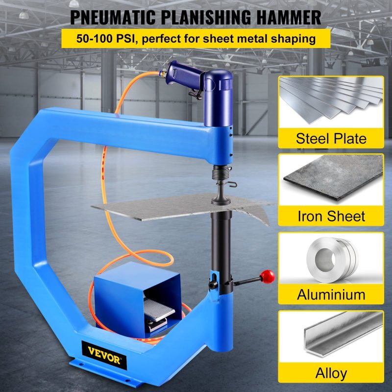 VEVOR Pneumatic Planishing Hammer, 19.63" Throat Power Hammer Blacksmithing, Planishing Hammer Auto 1/2/3" Radius Anvil, Planishing Air Hammer, English Wheel w/Foot Pedal for Industrial Metal Shaping - Image 2