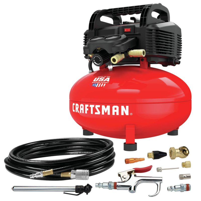 CRAFTSMAN 6 Gallon 150 PSI Oil-Free Pancake Air Compressor and Accessories + Camco Blow Out Plug - Image 2