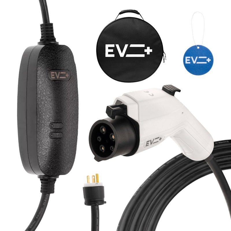 EV Charge+ Level 2 EV Charger – 16 Amp SAE J1772 Portable EV Charging Station – 25 Ft Cord with NEMA 6-20P – Charging Cable EVSE Travel Case