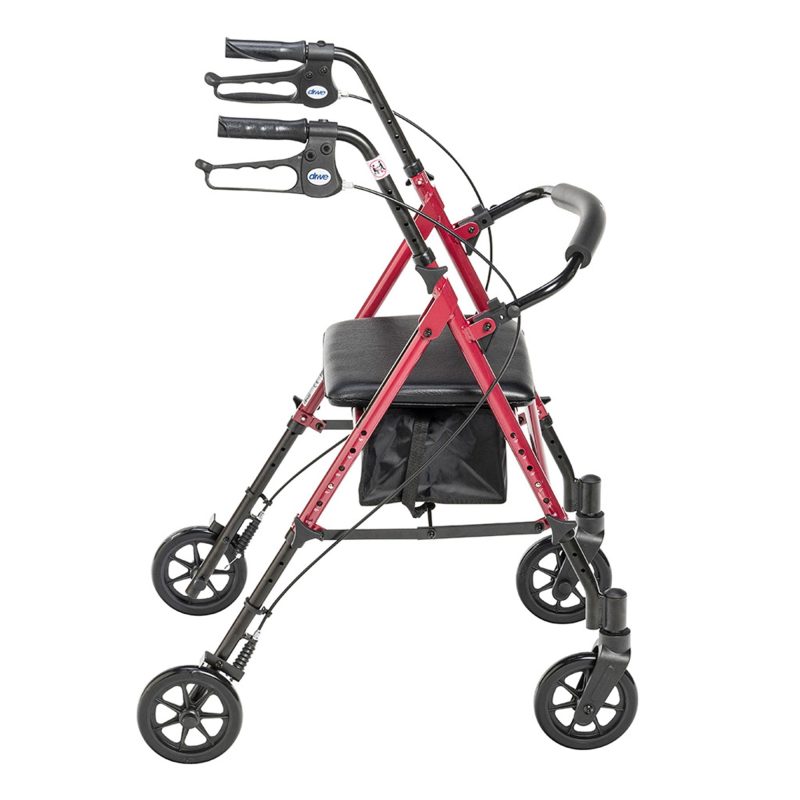 Drive Medical Adjustable Height Aluminum Frame Rollator with 6 Inch Casters, Red - Image 2