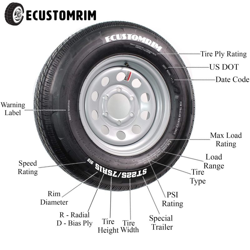 Trailer Tire On Rim ST205/75D14 2057514 F78-14 5 Lug Wheel Spoke Galvanized - Image 6