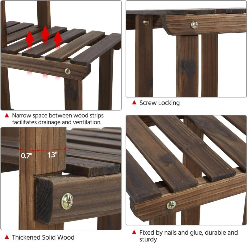 Flower Display Stand Wooden Plant Shelf Racks Indoor Flower Stands Pots Display Rustic Shelf Holder Outdoor Assorted Usage Unit for Patio Garden Yard Corner Balcony Living Room Bedroom - Image 8