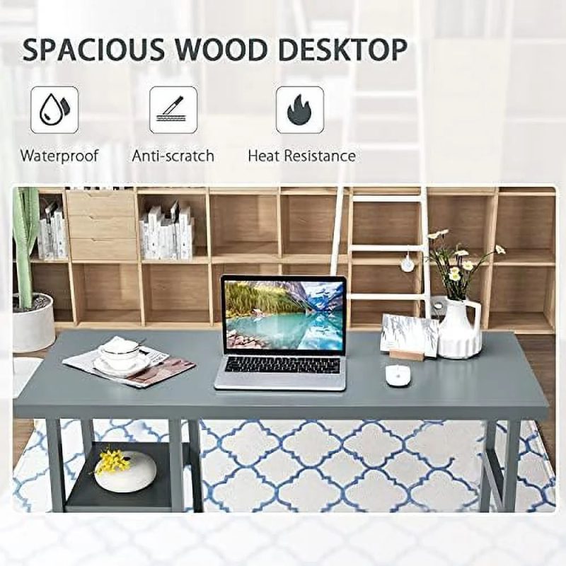 ASDRFYU Computer Desk with Shelves Modern Trestle Desk Home Office Desk with Space Saving Study Writing Desk Desk for Bedroom - Image 7