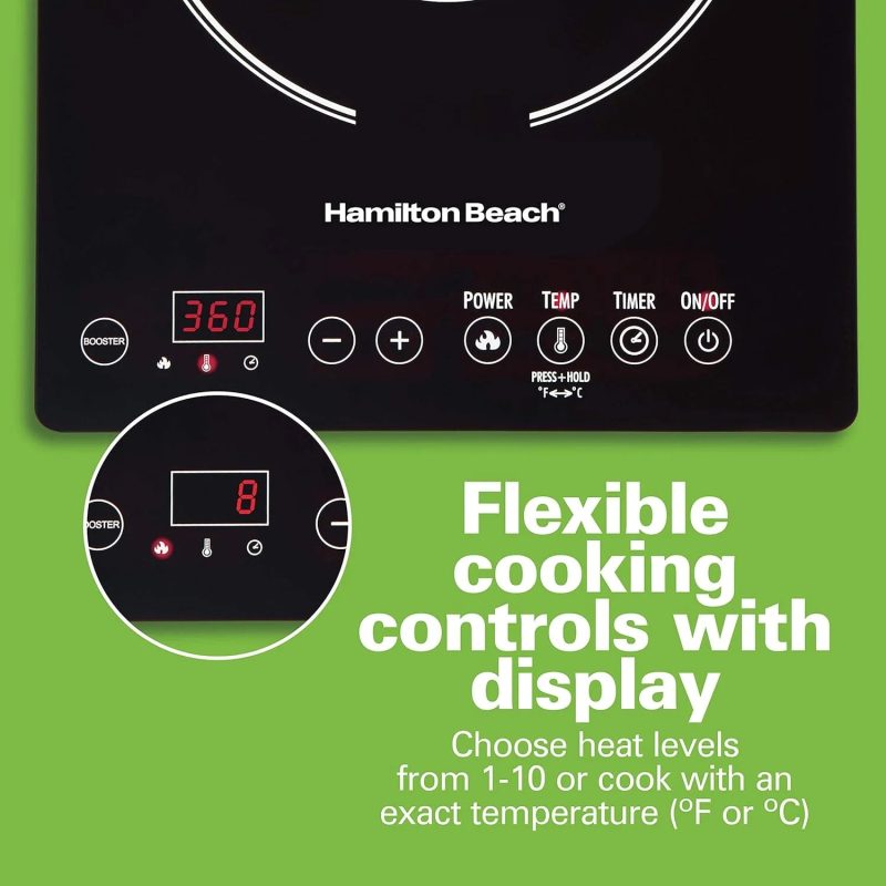 Portable Single Induction Cooktop Countertop Burner Hot Plate with Fast Heating Mode, 1800 Watts, 10 Temperature Settings up to 450F, Black (34104) - Image 3