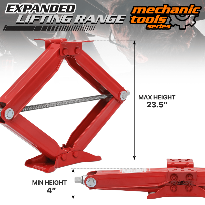 M-AUTO Set of 2 Scissor Jack, 2.5 Ton 5000lbs Heavy Duty Car Jack Tire Repair Tools Kit, RV Trailer Stabilizer Leveling Scissor Jacks with Handle, Red - Image 5