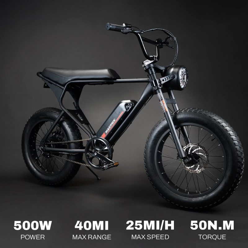 MACFOX Electric Bike, Ebike 500W/48V/10.4Ah, 20" Fat Tire Electric Bicycles Up to 20MPH & 40 Miles with Retro Motorcycle Design, Removable Battery, 50N.m Max Torque - Image 2