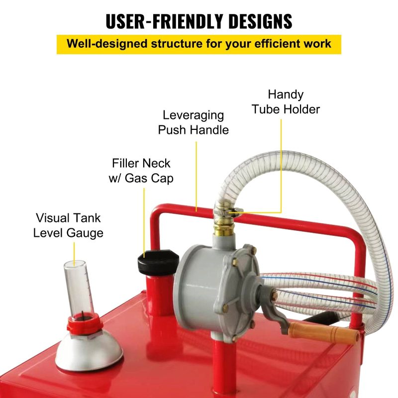 VEVOR 35-Gallon Fuel Caddy with Manual Transfer Pump, Gas Storage Tank on 4 Wheels for Gasoline, Diesel - Image 5