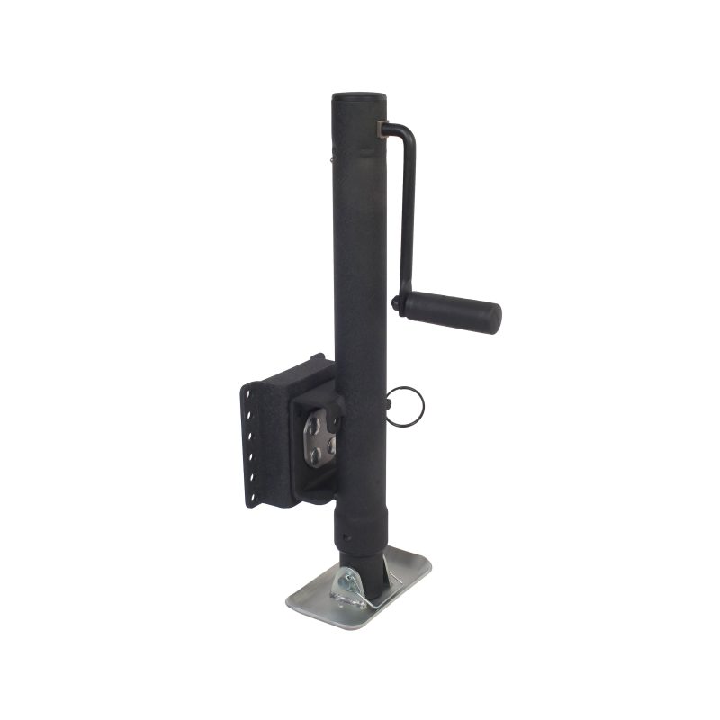 Trailer Valet Blackout Series 2K Side Wind Swivel Mount Jack: 15" Travel, 3" Channel for 2" Ball - Internal Sleeve, Signature Wrinkle Black Powder Coating (700-Hour Corrosion Resistance)