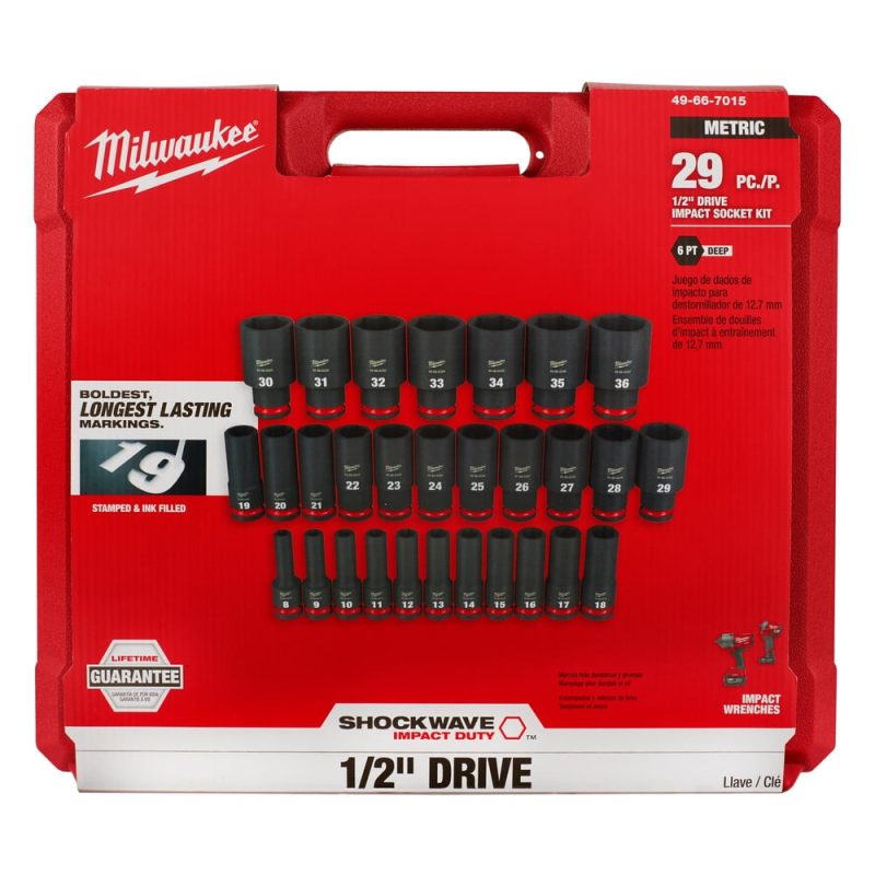 Milwaukee Impact Socket Set 1/2" Drive Metric 6 Point Forged Impact Steel 29-Pc - Image 15