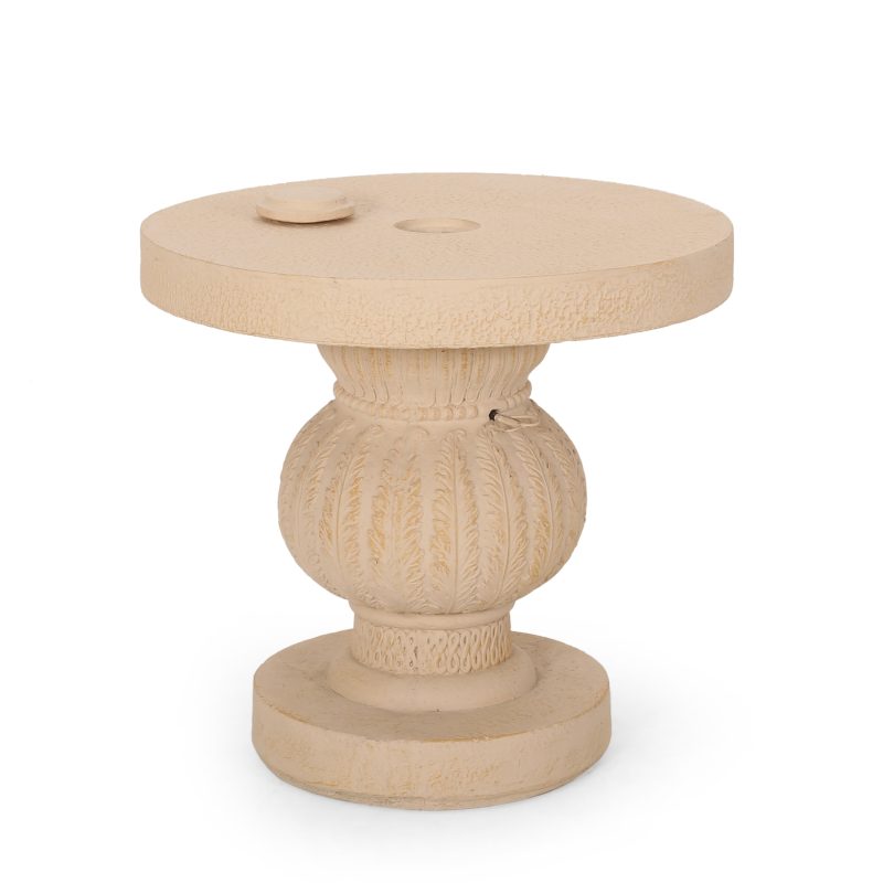 Speakes Outdoor Cast Stone Umbrella Holder Side Table - Image 3