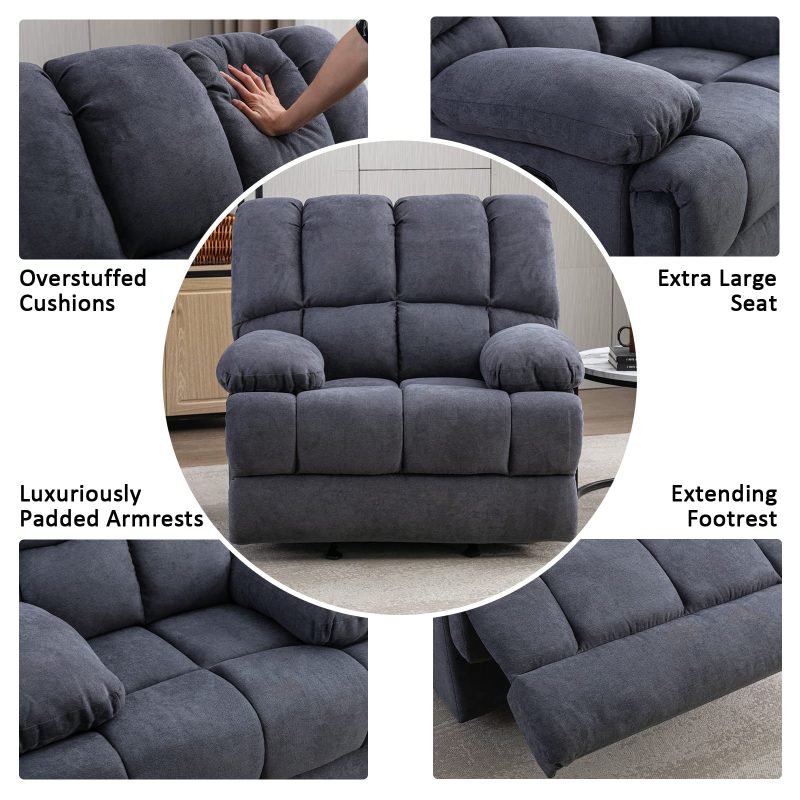 Dreamsir Oversized Rocker Recliner Chair, Manual Recliner Single Sofa Couch, Soft Fabric Overstuffed Rocking Chair for Living Room, Theater Seating for Big Man, Grey - Image 5