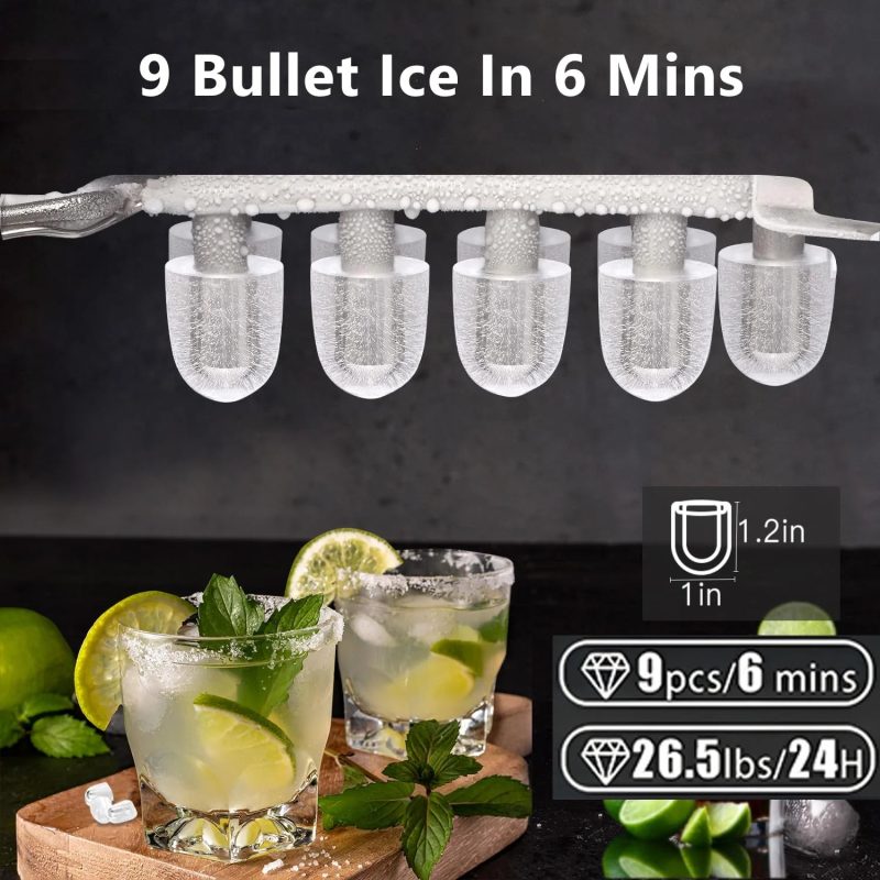 Joy Pebble Bullet Ice Maker Countertop with Handle,9 Bullet Ice Cubes Ready in 6 Mins,26Lbs/24H, Self-Cleaning Portable Ice Machine with Basket and Scoop, for Home/Kitchen/Camping/RV - Image 2